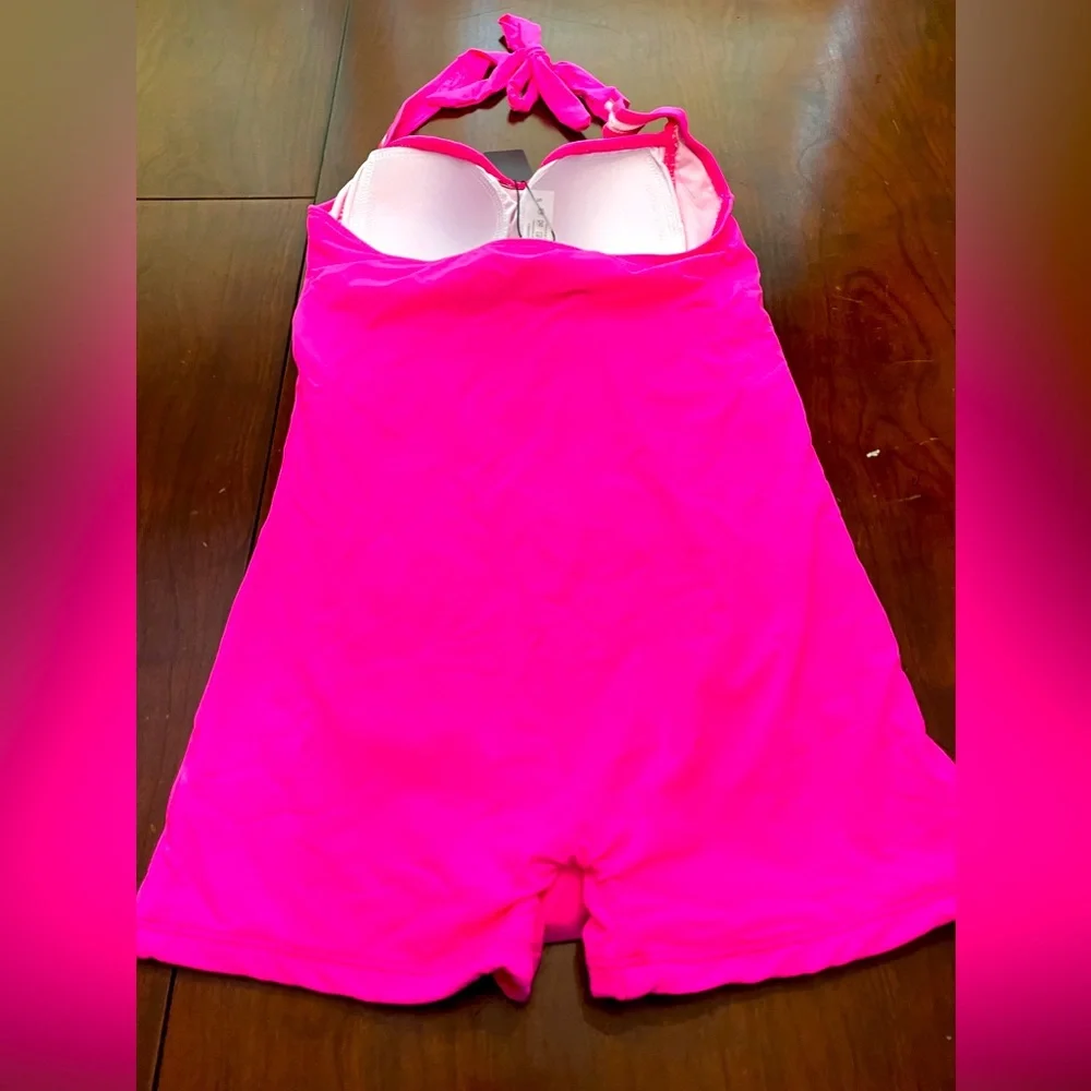 Tempt Me Women Hot Pink Tummy Control One Piece Swimsuits with Boyleg Shorts - Picture 6 of 10